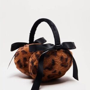 Leopard Print Faux Fur Earmuffs with Black Bow